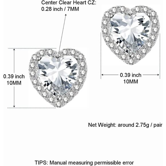 Women's Heart White Elegant Mall Dainty Halo Birthstone Cubic Zirconia Earring - Picture 2 of 6